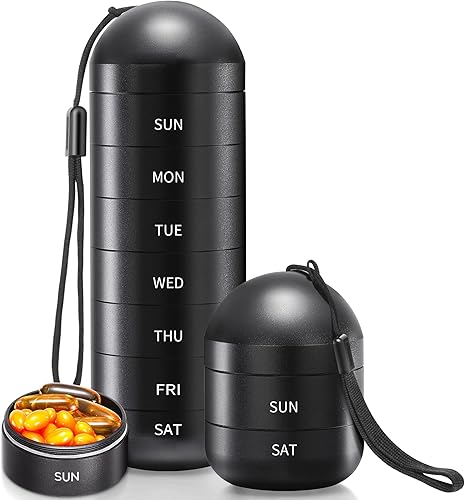 Zannaki Pastillero de viaje de metal XL, pastillero semanal impermeable extra grande, contenedor de pastilleros de aleación de aluminio, sin BPA,