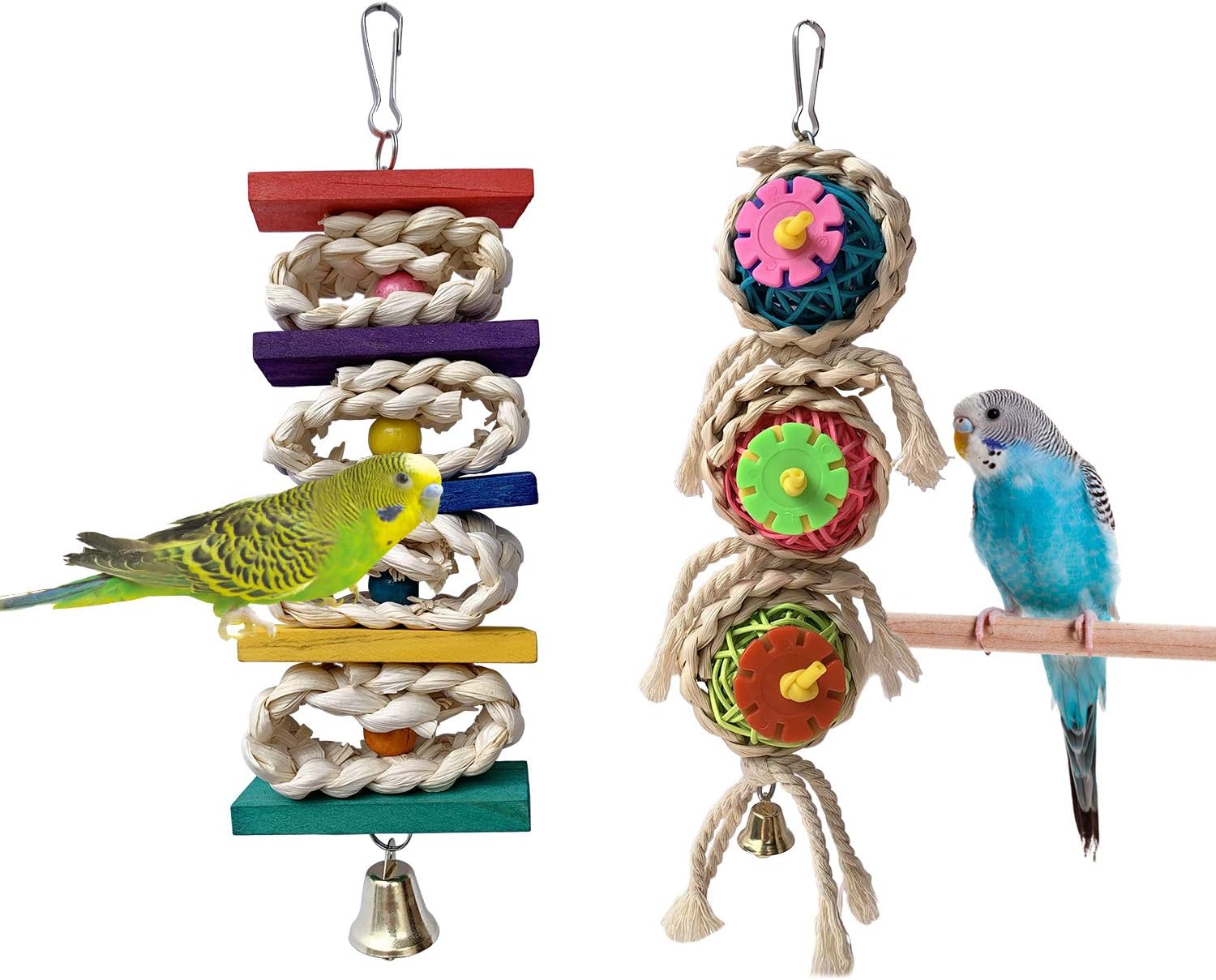 Bird Toys - Parrot Toys Chewing Bird Toy Grinding Stone Cage Hanging Toys with Bell for African Greys  Conure Eclectus Budgies Cockatiel Hamster Parakeet, 2 Pack : Pet Supplies