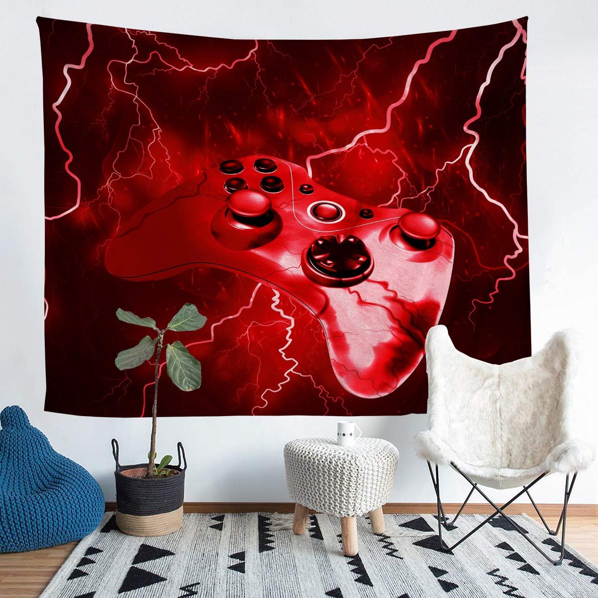Boys Games Tapestry Wall Hanging Red Lightning Gamepad Tapestry Boys Girls Video Gamer Gaming Wall Tapestry Modern Stylish Game Controller Wall Art for Bedroom Living Room,Medium 51x59 Inch - Image 3