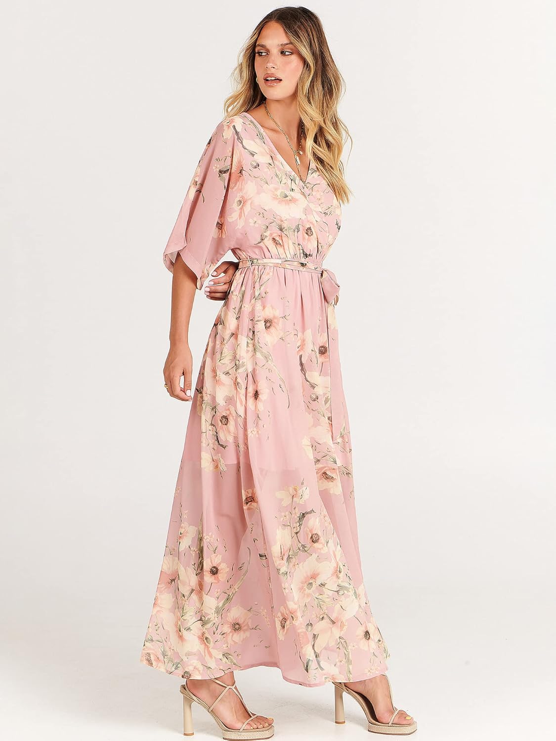 ANRABESS Womens 1/2 Sleeve Beach Wedding Guest Maxi Dresses 2026 Summer Wrap V Neck Boho Floral Flowy Slit Long Dresses - Image 5