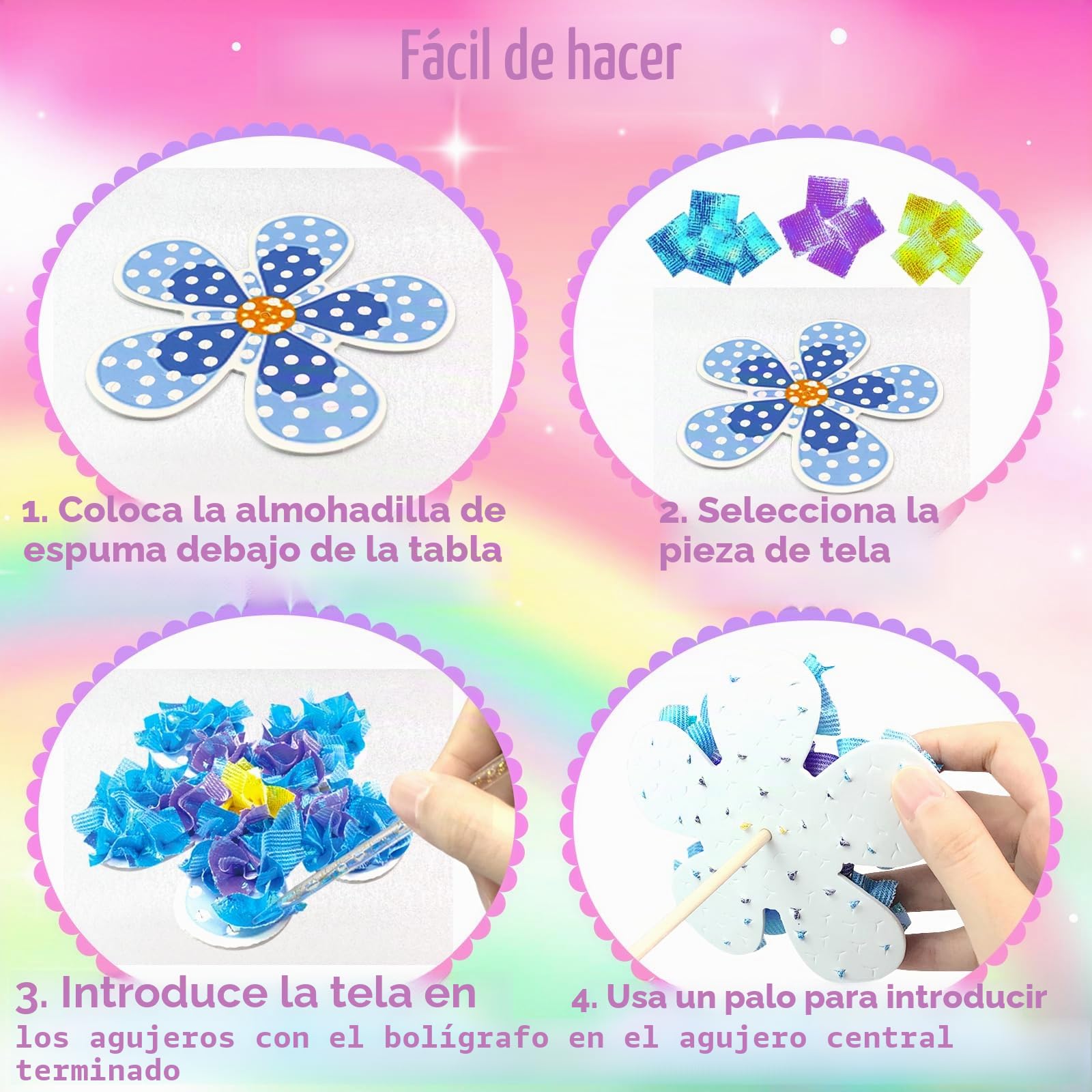 Poke Art Kit De Manualidades – 700 Cuadrados De Tela, 10 Flores, 2 Mariposas Y Herramientas Para Crear Ramos, Sin Desorden, Desde 4 Años