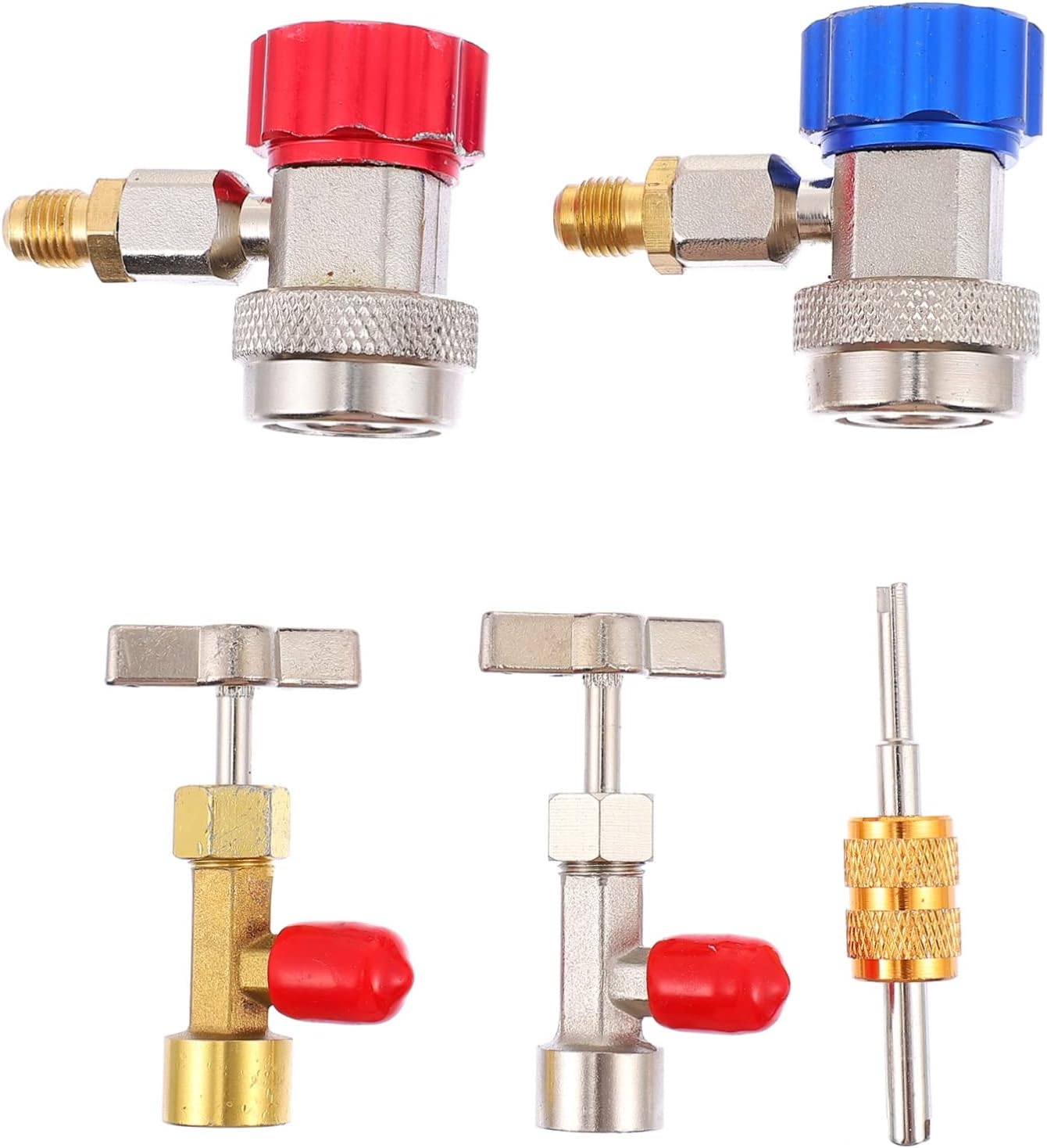 VICASKY 1set Self-Sealing Charging Kit with Side Quick Couplers Valve Core Removal Tool and Tank Adapter for Automotive System Recharge