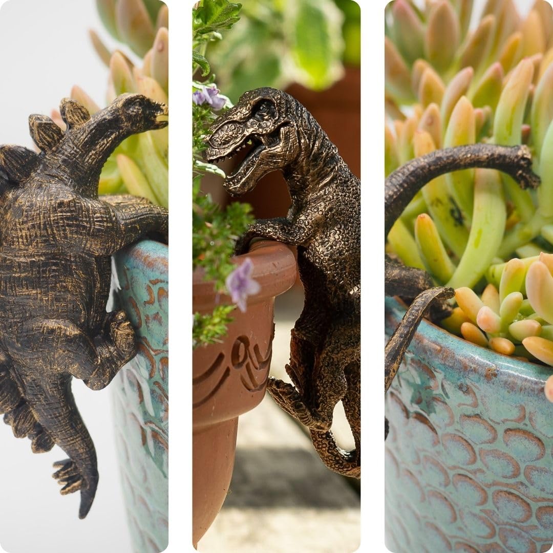 Potty Feet Trex, Stegosaurus, Brachiosaurus Set Of Three Pot Buddies Plant Pot Hangers