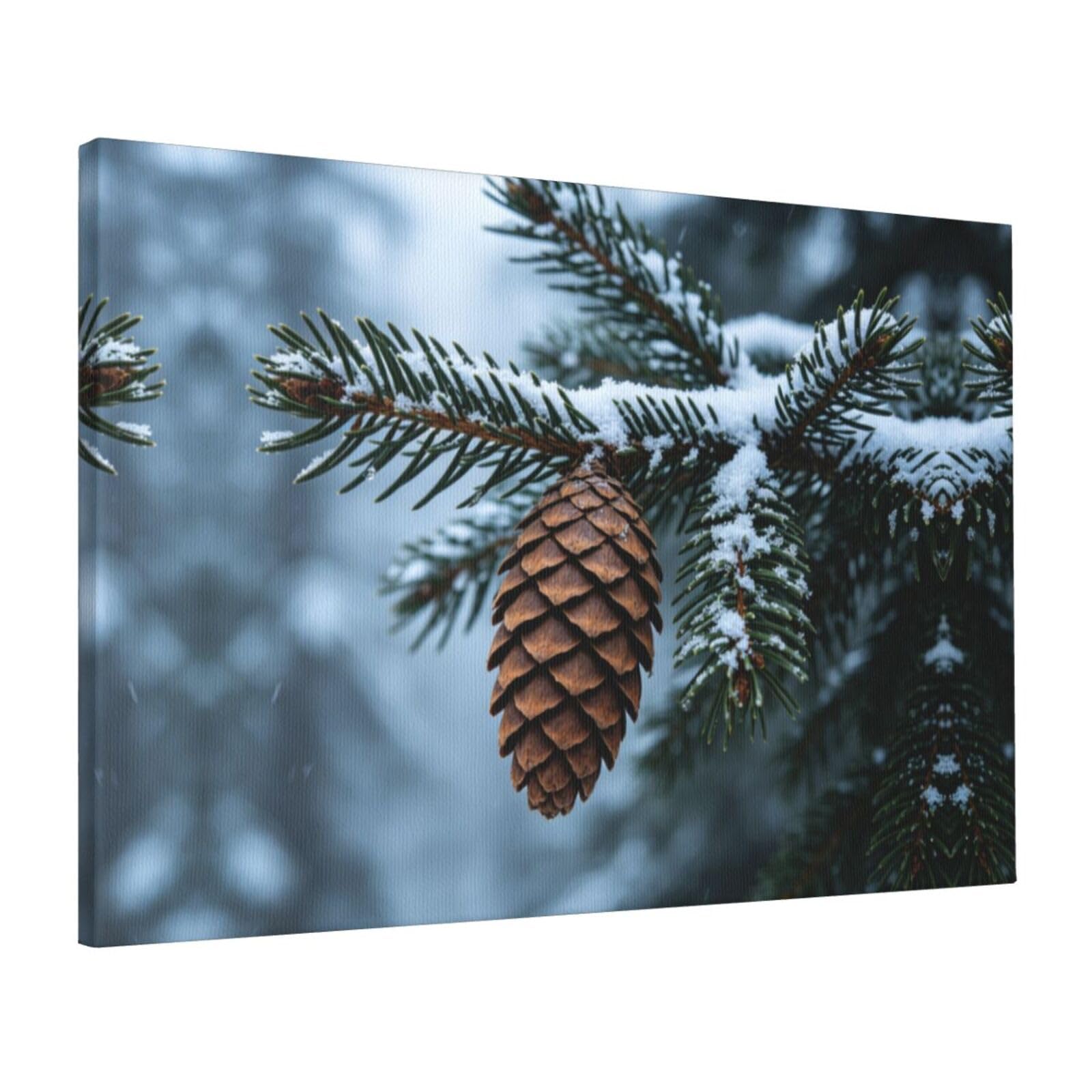 CNTDBU Green Pine Branch Canvas Wall Art 16x24 Inch-Large Modern Painting Print for Living Room, Framed Ready to Hang Artwork for Bedroom