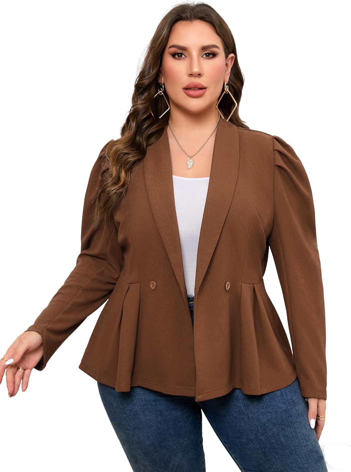 Womens Plus Size Casual Blazers & Suit Jackets Peplum Long Sleeve Knit Blazer for Work Shawl Lapel
