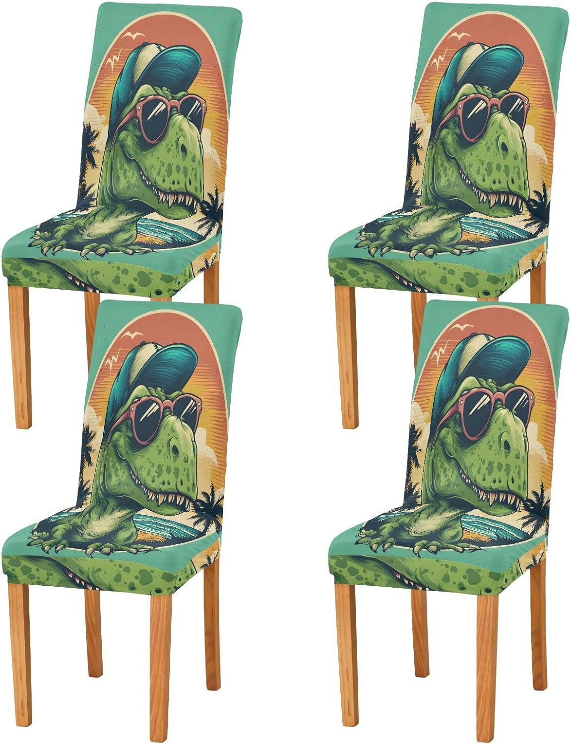 ALAZA Chair Covers for Dining Room, Green Dinosaur Summer Stretch Chair Cover Sets Chair Protector Removable Washable for Ktichen Restaurant Hotel