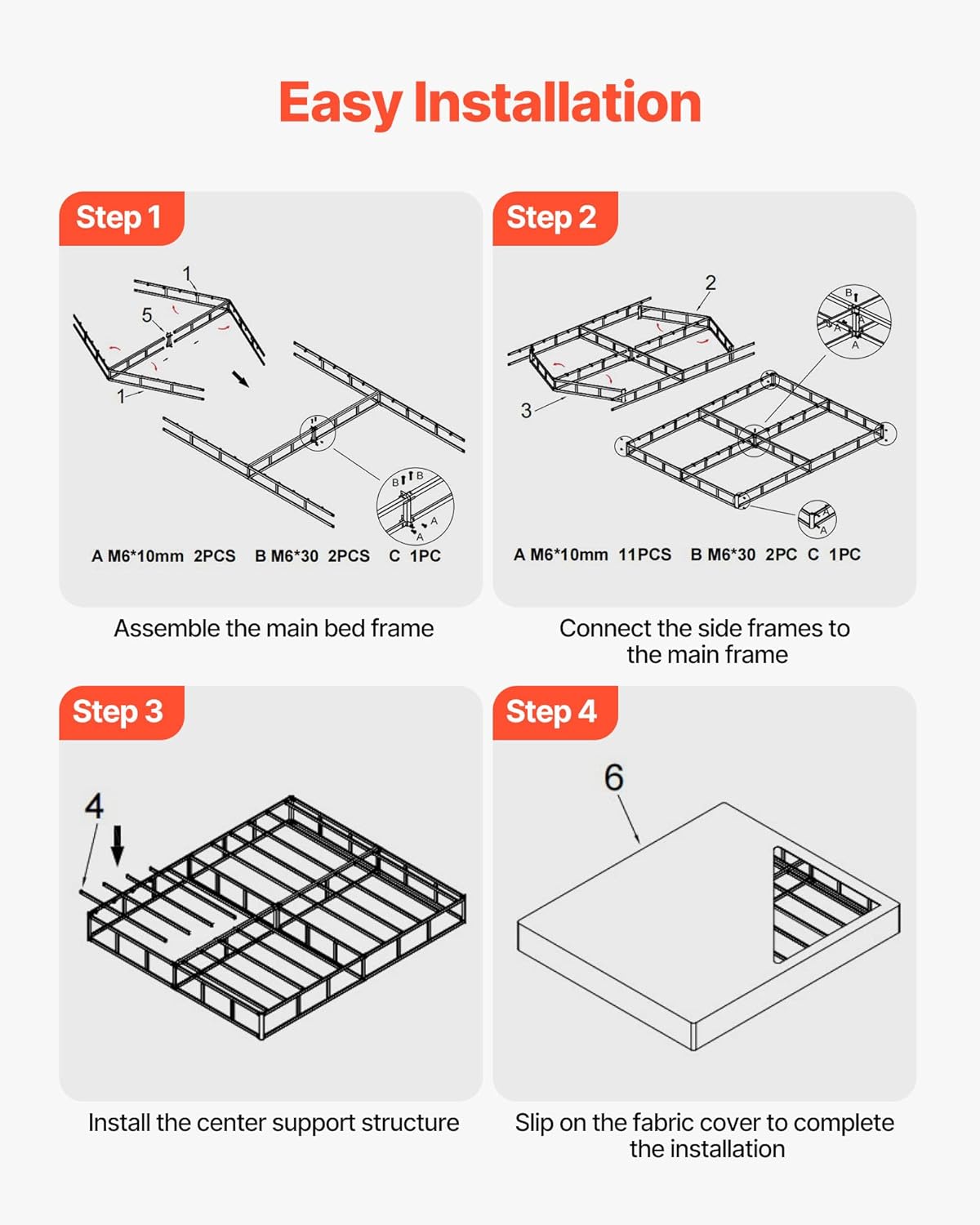 VEVOR Box Spring, Queen Size Bed Frame with Washable Fabric Cloth, Heavy Duty Metal Frame for Queen Bed, 5.1 in Mattress Foundation, 3500 lbs Max Weight Capacity, Easy Assembly, 79.1 x 59.6 x 5.1 in
