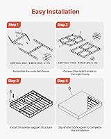Vista 7 de VEVOR Base de cama tamaño Queen con tela lavable, marco de metal resistente para cama Queen, base de colchón de 9.1 pulgadas, capacidad máxima