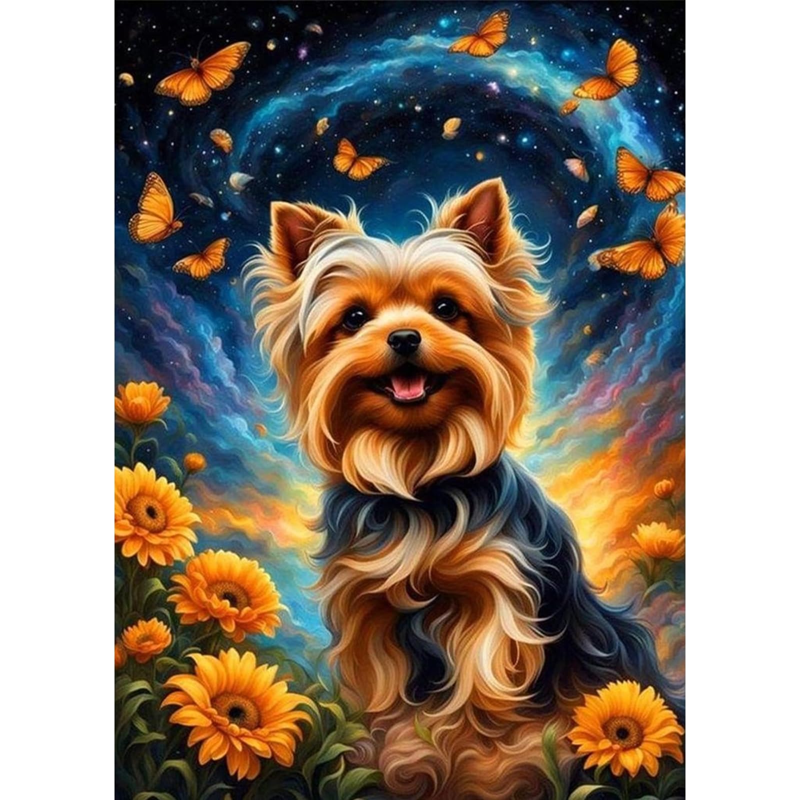 Jawecci Dog Diamond Painting Kits for Adults Beginners - Sunflower Animals Diamond Art Kits for Adults, 5D Round Full Drill Diamond Painting Butterfly DIY Gifts for Home Decor 30x40cm