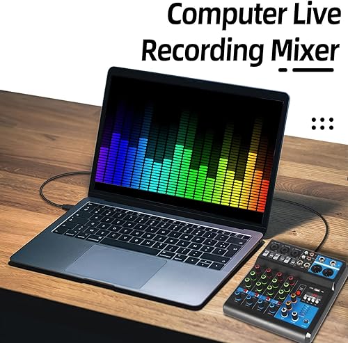 Miniatura 4 de Mezclador de audio DJ de 5 canales con Bluetooth, interfaz de audio USB con sonido Phantom Power de 48 V con efecto de retardo de reverberación FX