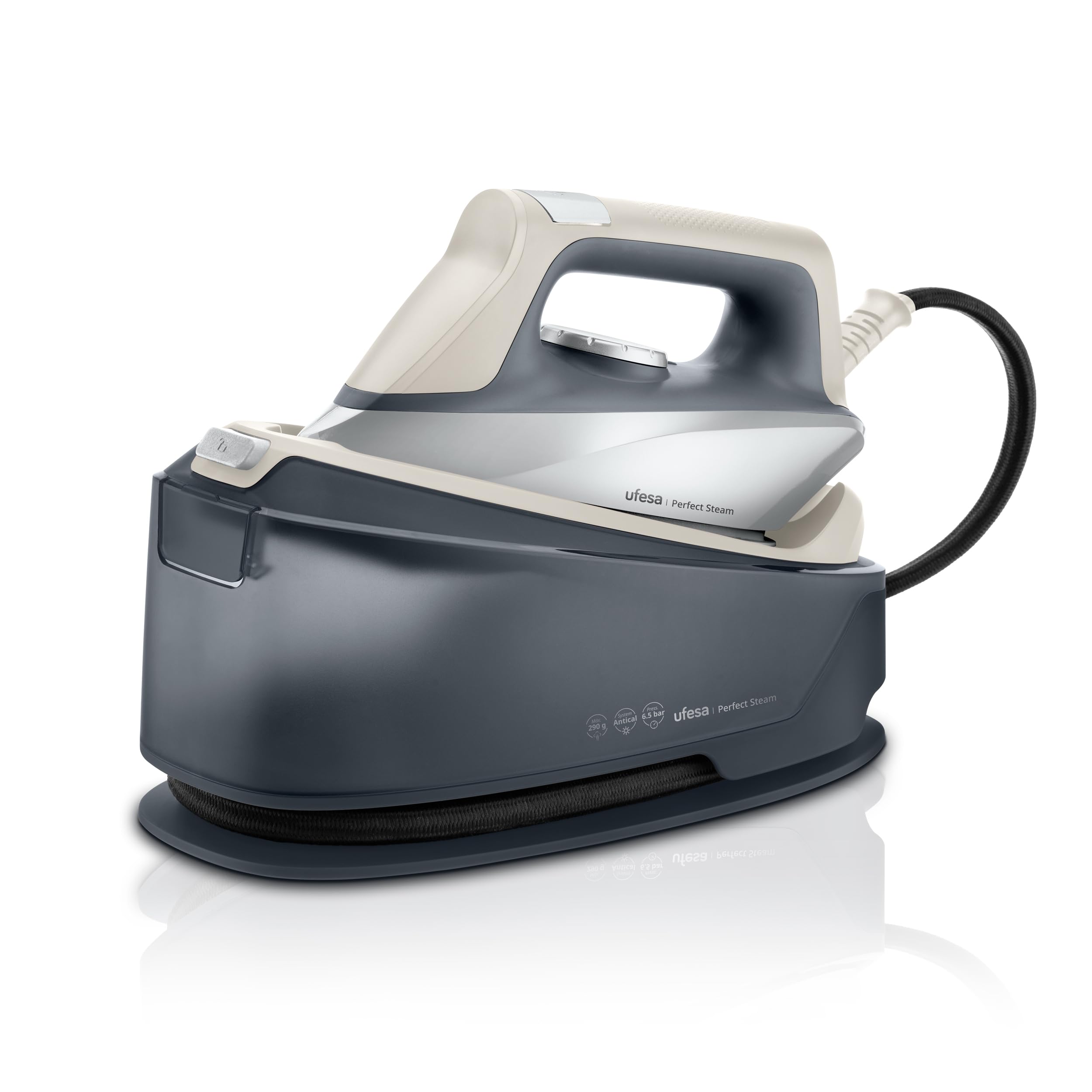 Ufesa Centro Planchado Perfect Steam, Plancha Ropa con 2400 W, 6,5 Bares, Plancha vapor Vertical y Horizontal, Golpe Vapor 290 g, Deposito 1,2 L