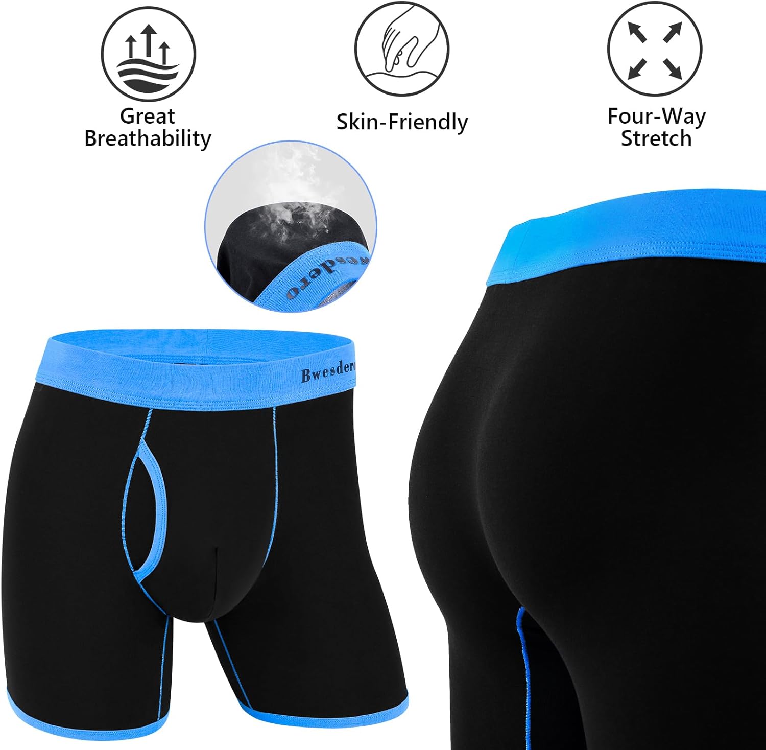 Men's Underwear Boxer Briefs Cotton Regular Long Men 3 Pack S M L XL XXL XXXL, Black/Blue/Red - Image 5