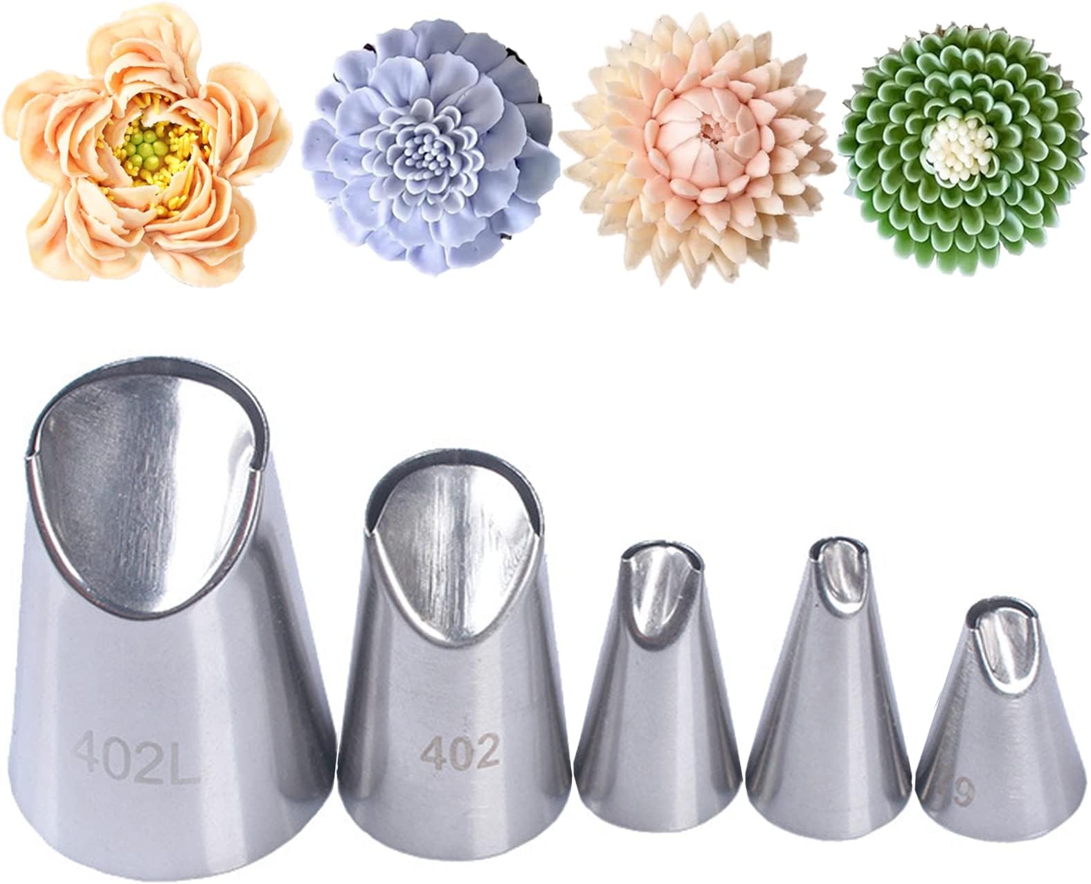 Tabiger Piping Nozzles, 5pcs Chrysanthemum Rose Flower Piping Nozzles Tulip Frosting Tips Korean Icing Piping Nozzles Set Cupcake Pastry Tool Cake Decorating Kit