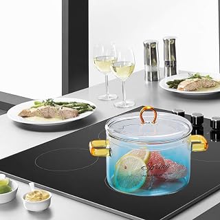 900ml Glass Cooking Pot,Gradient Color Glass Pot with Lid and Grip Stockpot,Glass Saucepan,Heat-Resistant Glass Cooking Pot,Hand-Made Glass cookware,for Pasta Soup Salad Milk Baby Food