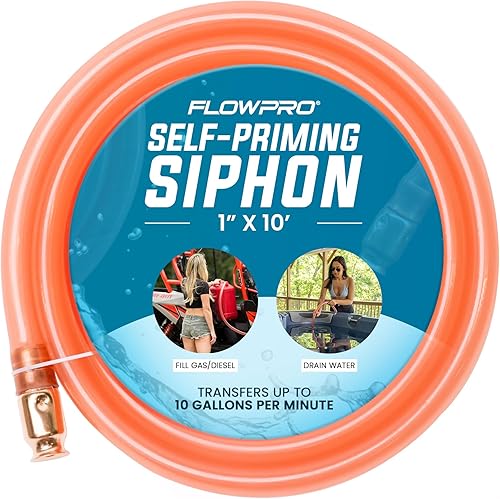 Sifón de gas autocebante multiusos de 1 pulgada x 10 pies Manguera de sifón de tubo de grado industrial duradera Sifón de combustible para gas,