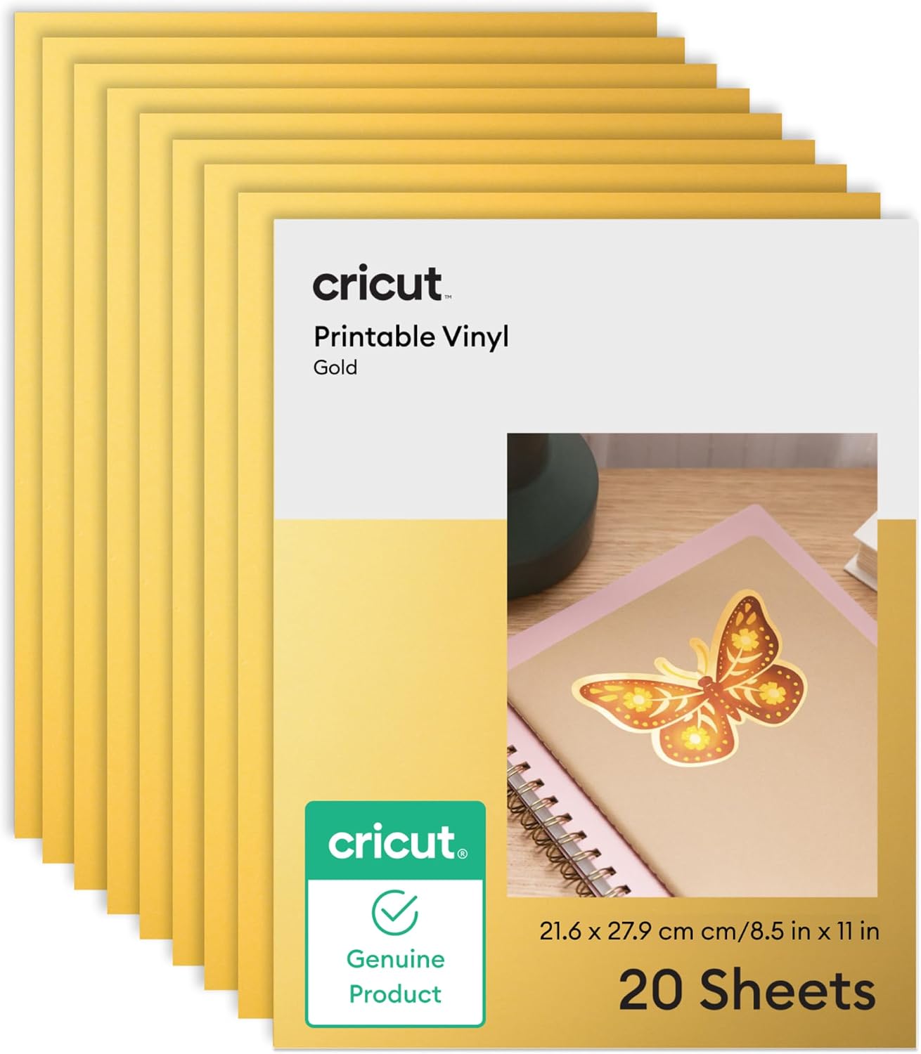 Cricut Gold Vinyl Sticker Paper (20 Sheets, 8.5x11) | Printable Stickers For Inket Printer - Compatible with Cricut Maker, Explore, & Joy Xtra Machines