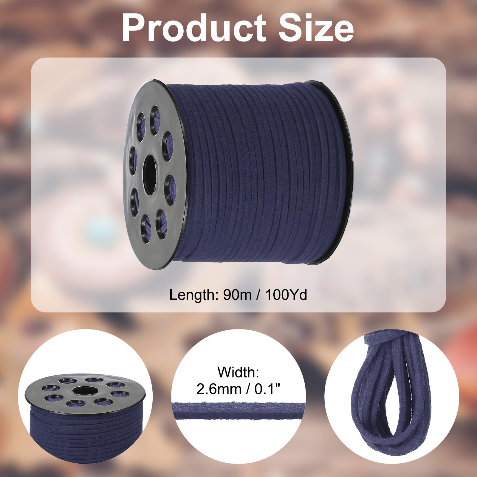 PATIKIL 100 Yards x 2.6mm Faux Suede Leather Cord, Leather Lace String for Bracelet Necklace Beading Making DIY Crafts, Navy - Image 2