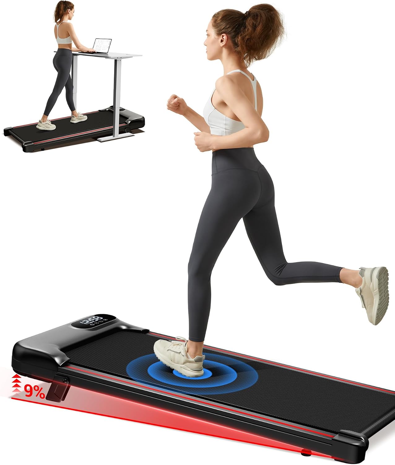 CURSOR Walking Pad mit Steigung 8/12 KM/H, Laufband mit Steigung für Zuhause und Dreifacher Dämpfung, Laufband Schreibtisch Max. Belastung 136KG - Amazon product rated Grade A