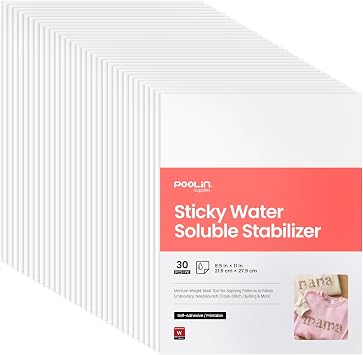 Poolin Printable Water Soluble Stabilizer for Embroidery, 8.5 x 11 Inch