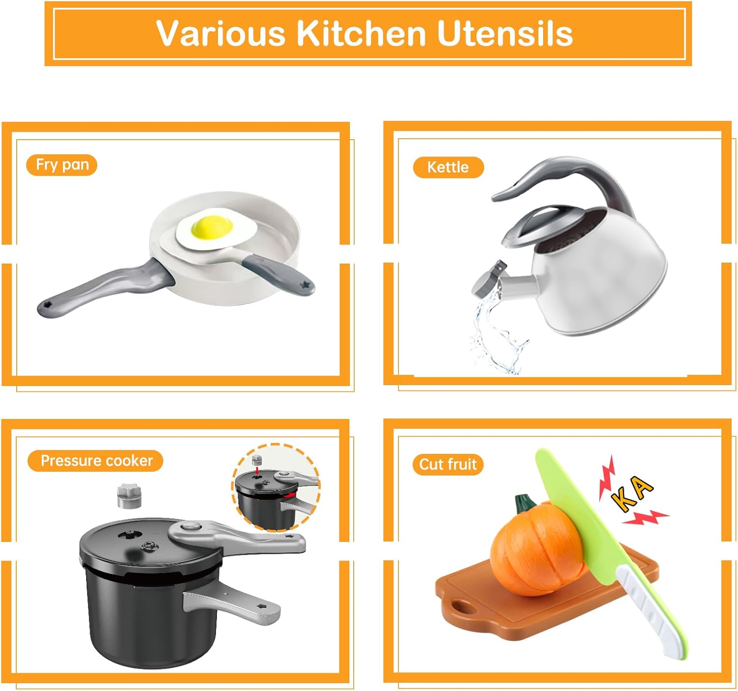 100Pcs Kitchen Playset, Kids Pretend Cooking Play Pots, Pans, Utensils, Cookware, Toy Food Fruits Veggies, with 2 Large Apple - Shaped Storage, Toddler Cooking Learning Gift (White)