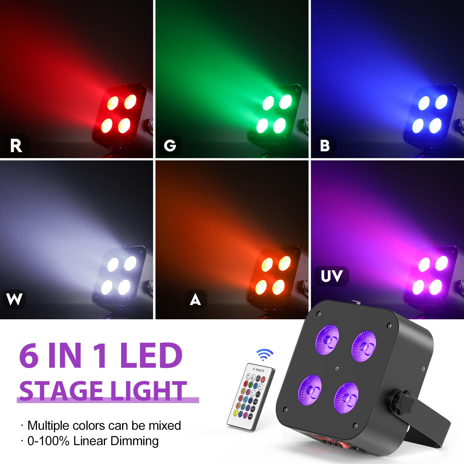 4 pezzi 4x18 W Batteria LED par RGBWA UV Ricaricabile Fari luce palco con APP/DMX/telecomando Luce diasoc per feste DJ matrimonio compleanno Natale Halloween