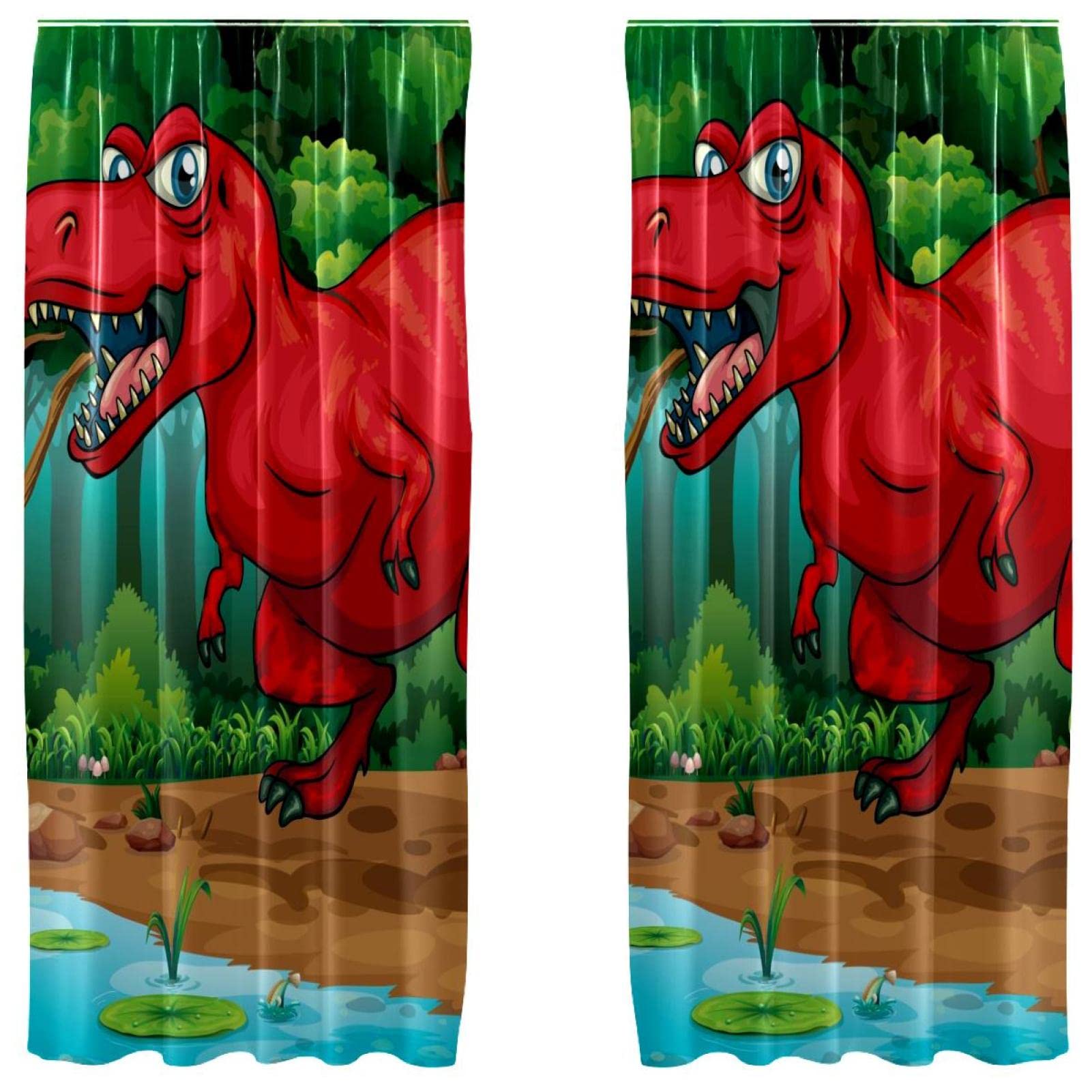 Cortinas opacas de dinosaurios rojos para habitación infantil (55x84 pulgadas, 2 paneles)