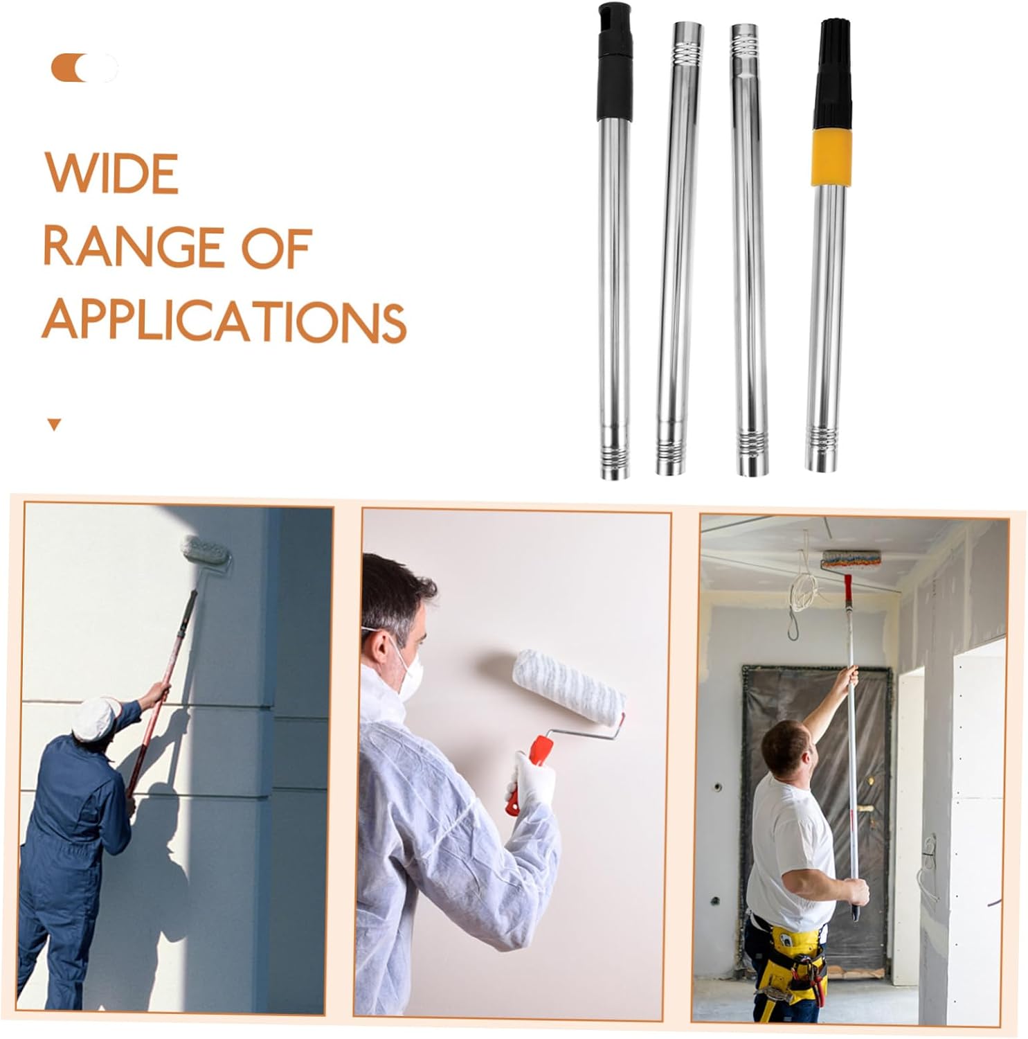 ORFOFE 1 Set Stainless Steel Paint Roller Extension Poles Sections Roller Poles for Home and Office Painting Needs Easy to Install Threaded Design