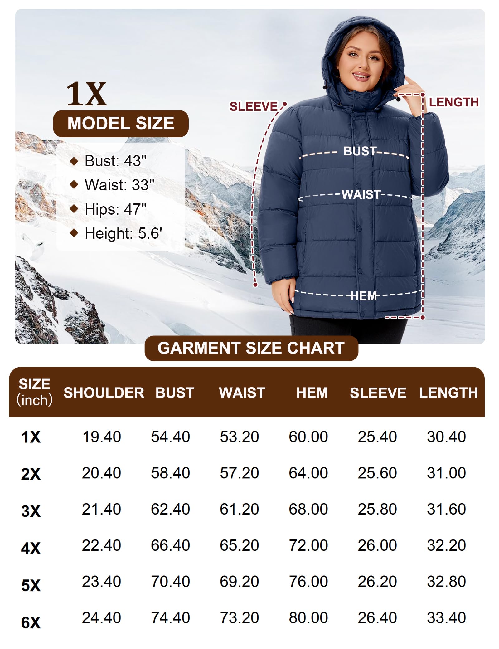 WINDMILL Piumino da donna per taglie forti, caldo cappotto invernale con cappuccio (1X-6X)