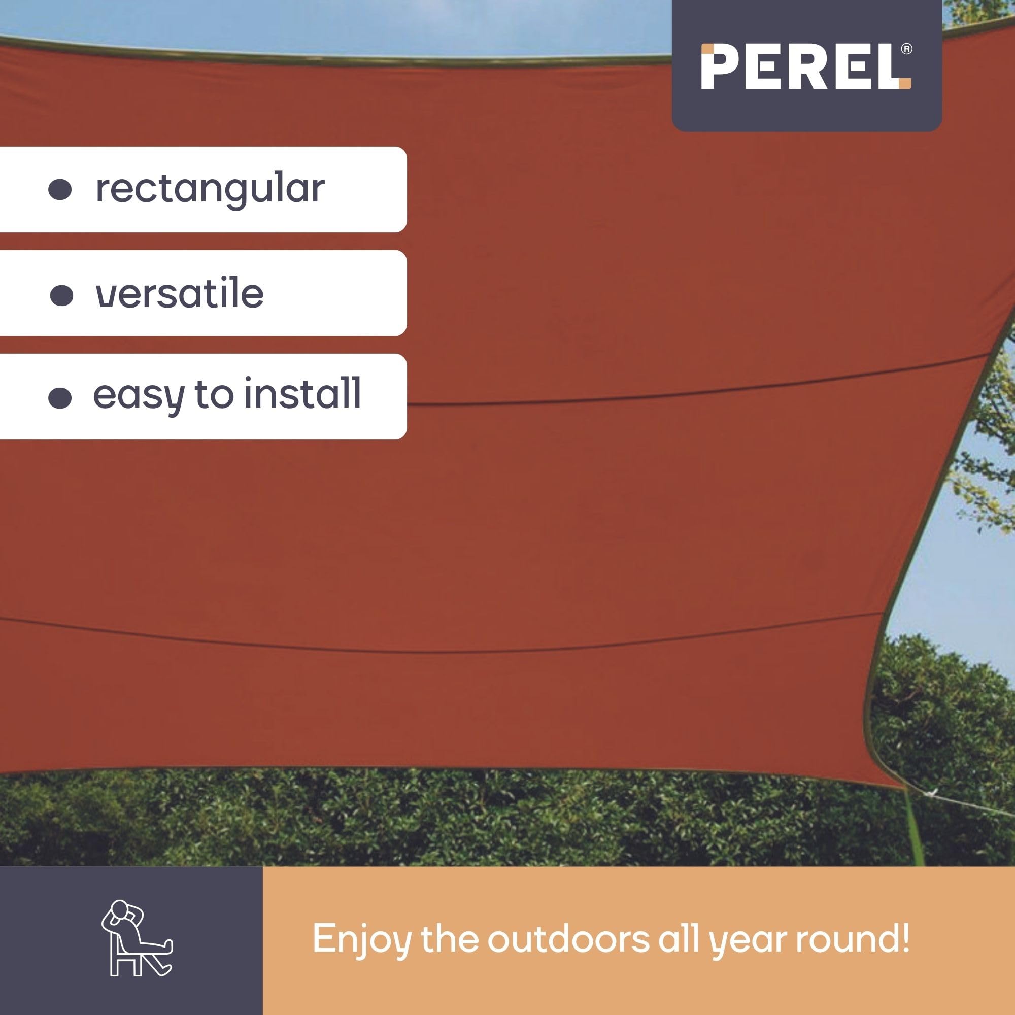 Perel Toldo Vela Rectangular 4 × 3 m para jardín y terraza, poliéster Transpirable e Impermeable 160 g/m², protección UV 90%, Anillas de Acero Inoxidable, Terracota