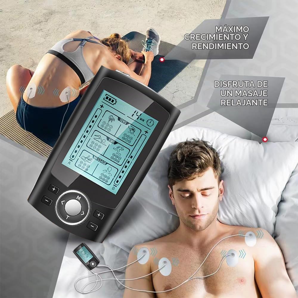 TENS/EMS Digital Electroestimulador Muscular, 36 modos 3 en 1, TENS EMS y Función de Masaje con 10 electrodos para aliviar el Dolor de Espalda, Hombros, Piernas y Cuello