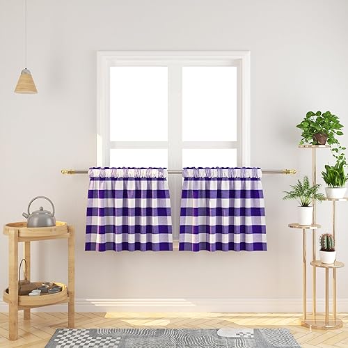 Miniatura 94 de Cortina ajustable con cenefa para ventana de cocina Buffalo Check, a cuadros, gingham, estilo granja, con bolsillo para barra, para baño, 42 x 45
