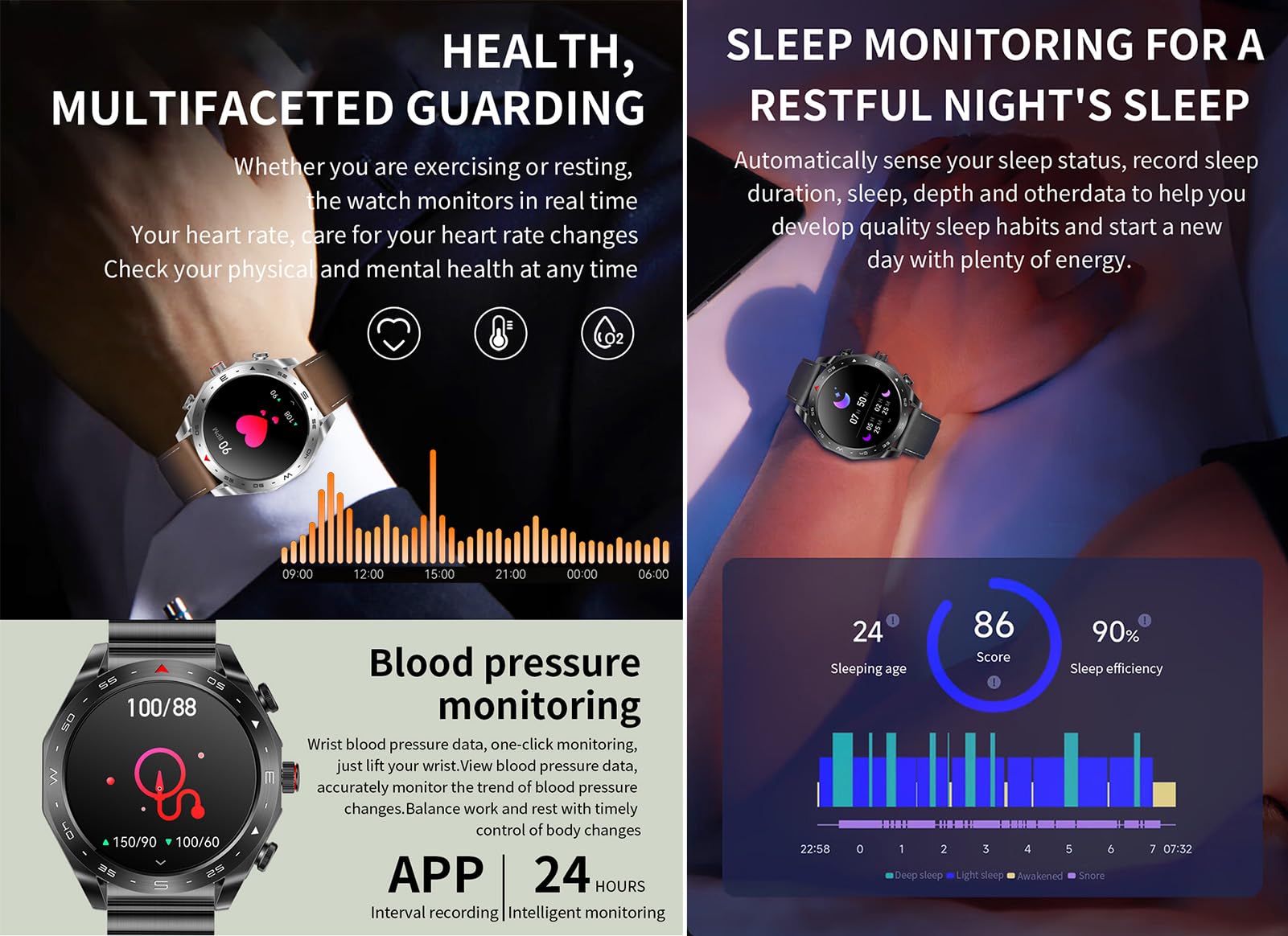 Smartwatch mit Bluetooth Kopfhörer 2 in 1, 1,52" Bildschirm Outdoor Sportuhr mit Telefonfunktion, Schrittzähler Herzfrequenz/Schlafüberwachung/Blutdruckmessung Smartwatch für Android iOS