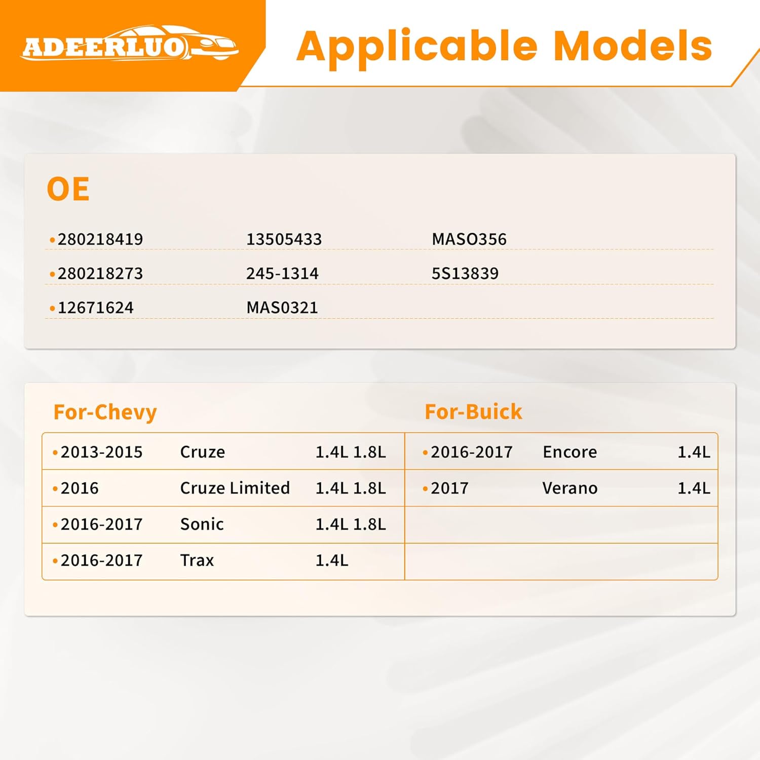 Mass Air Flow Sensor Meter MAF Sensor for-Chevy Cruze 2013-2015 Cruze Limited 2016 Sonic Trax 2016-2017 for-Buick Encore 2016-2017 Verano 2017 1.4L 1.8L 0280218273 0280218419 MAS0356