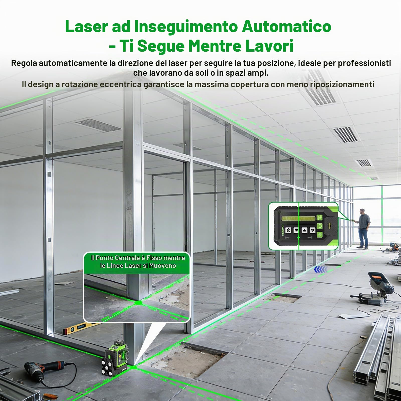 Huepar Livella Laser da Esterno con Ricevitore, Rotazione A Punto Fisso