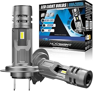 NOVSIGHT 1:1 Mini Size H7 LED Headlight Bulb, 300% Super Bright 60W LED Fog Lights High Beam Low Beam Wireless Halogen Replacement Bulb 6500K Cool White, Truly Plug and Play, Pack of 2