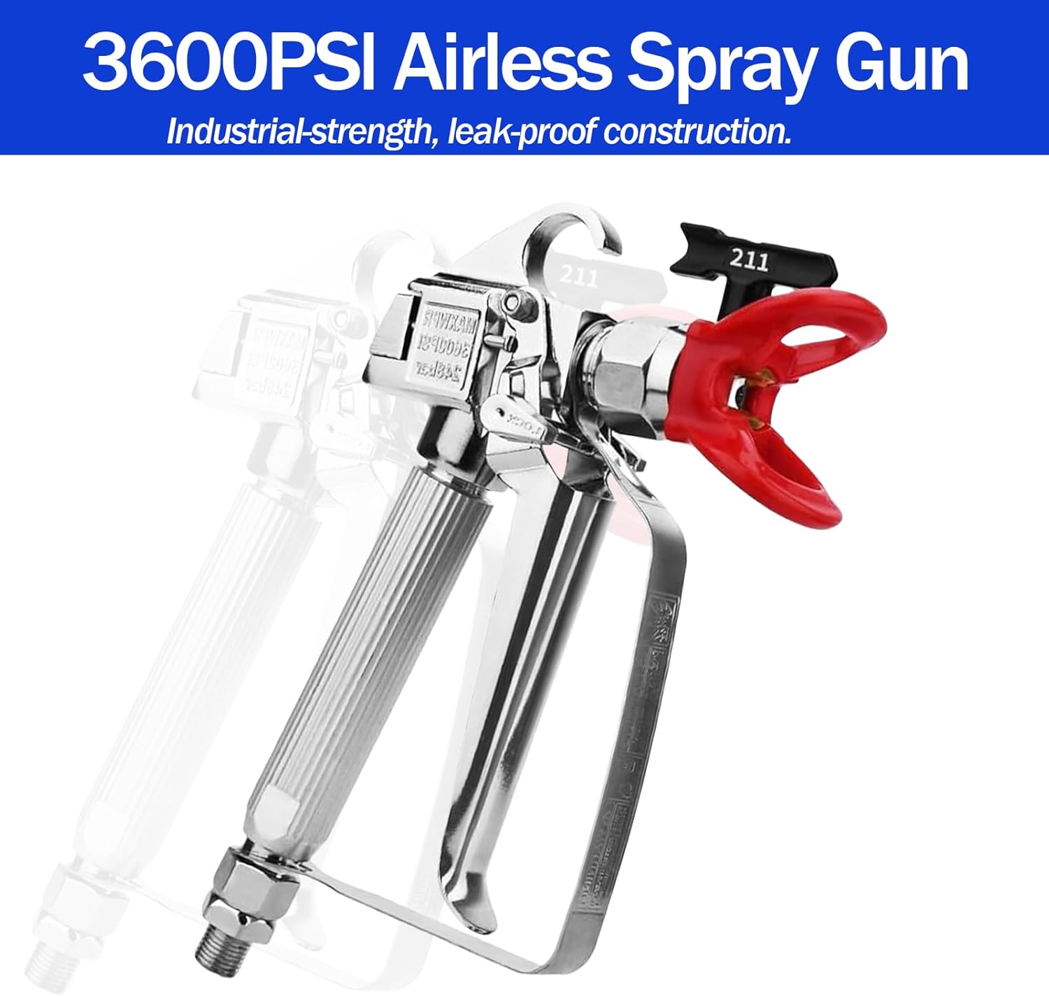 15 Pcs Airless Paint Sprayer Gun Kit – 3600PSI Professional Spray Gun, 4 Reversible Tips (211/313/415//517), 2 Extension Rods, 5 Filters & 1 Nozzle Seat，a Pair of Gloves