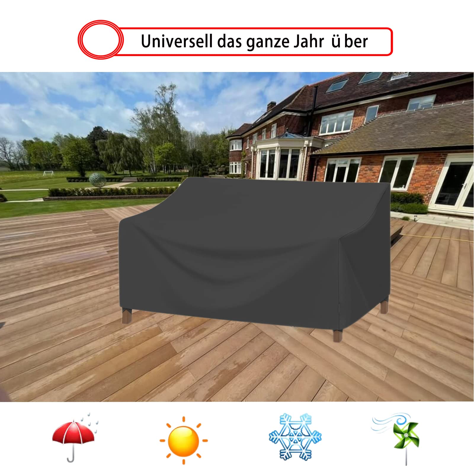 Housses de Canapés de Jardin, 600D Housse Canape Exterieur ImperméAble, Housse pour Canapé de Jardin la poussière et aux UV Coupe Vent - Noir (264 * 102 * 60/89cm)