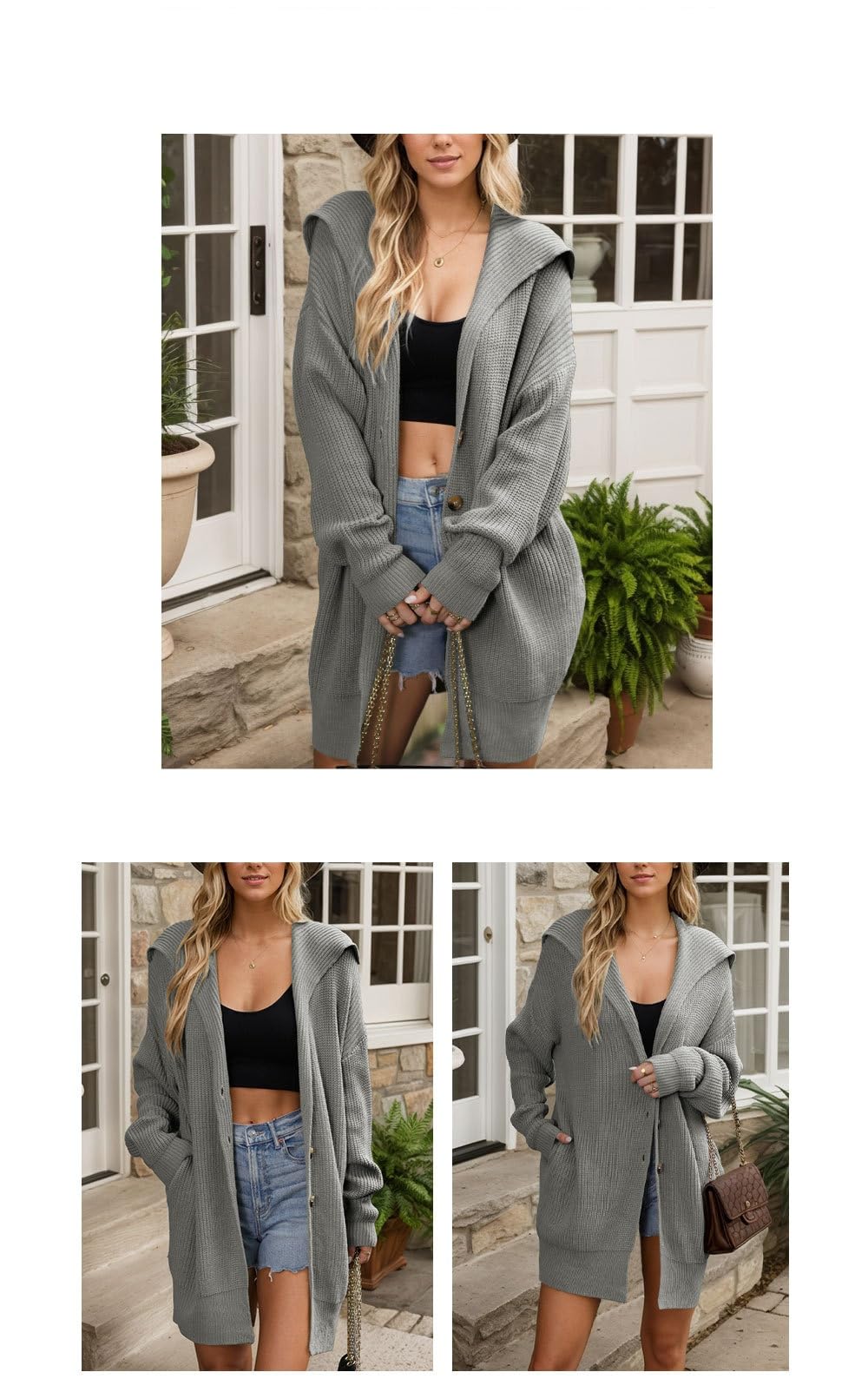 Chaqueta De Punto Mujer Cárdigans Largos para Mujer Grises Cárdigans Largos Casuales Ligeros para Mujer Cárdigans Gruesos con Botones Delanteros Abiertos para Mujer Cárdigan Holgado De Gran Tama