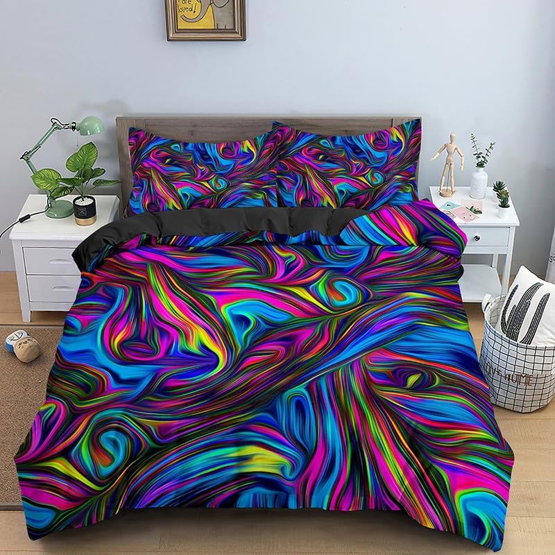 Parure de lit 220x240 microfiber premium motif abstrait avec taies d'oreiller