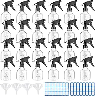 Akamino 24 Pcs Empty Plastic Spray Bottles,8oz/250 ml Small Spray Bottle with Measurements,Adjustable Nozzle Refillable Mister Spray Bottle for Hair,Pets,Plants,Spas,Beauty (Funnel and Labels)