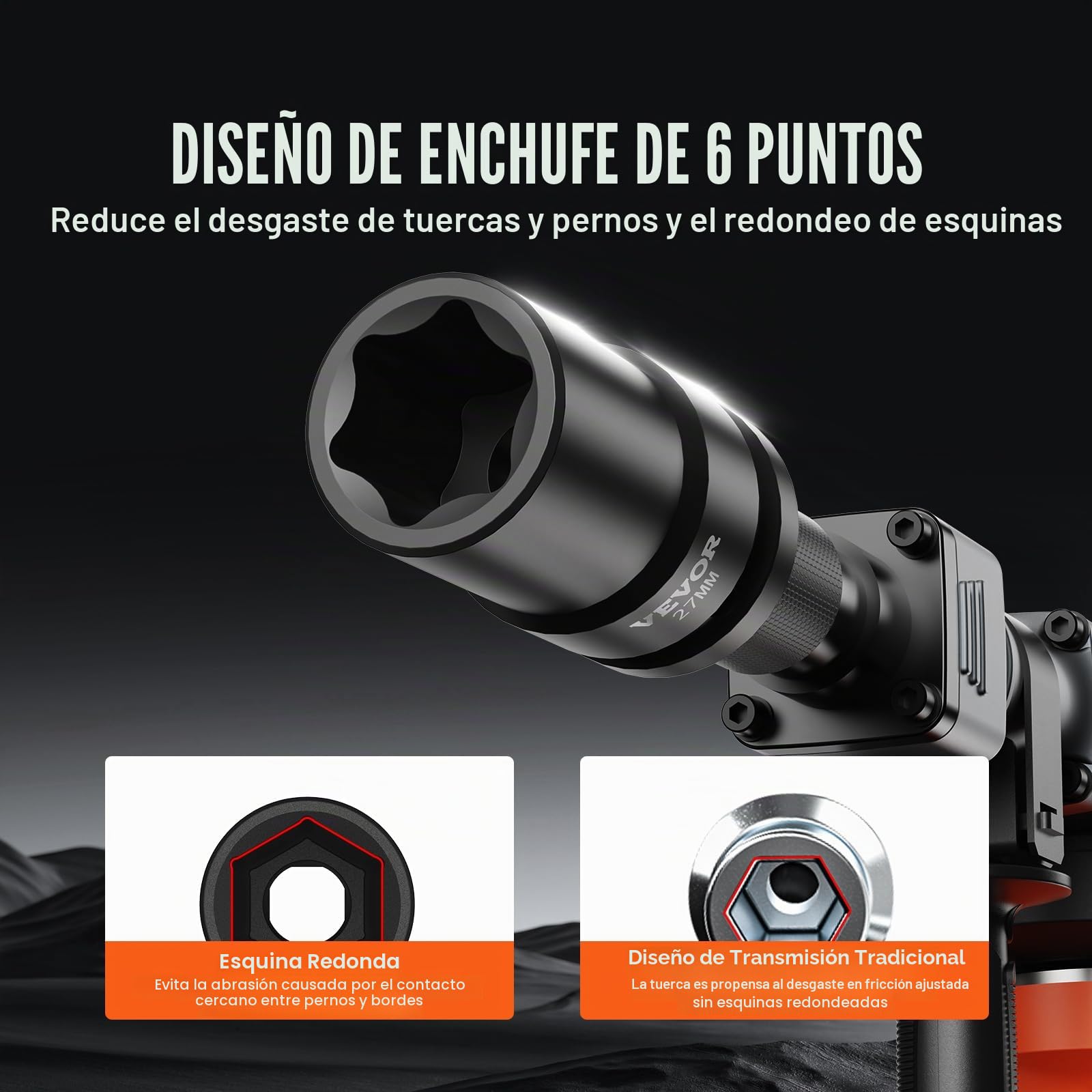 VEVOR Juego de Vasos de Impacto 1" Juego de Vasos de Impacto Métricos 8 piezas 27-41 mm Acero de Aleación CR-Mo 6 Puntos Marcas de Tamaño Fáciles de Leer para Reparación de Automóviles, Taller