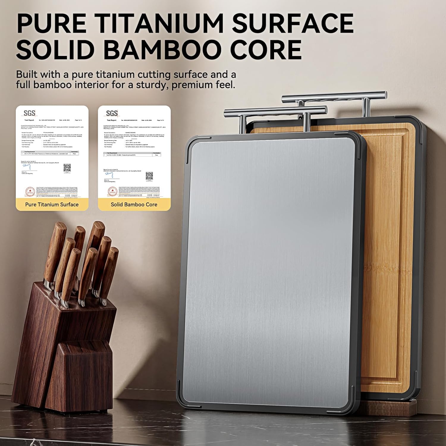 Titanium Bboo Cutting Board for Kitchen, Double Sided Cutting Board,
