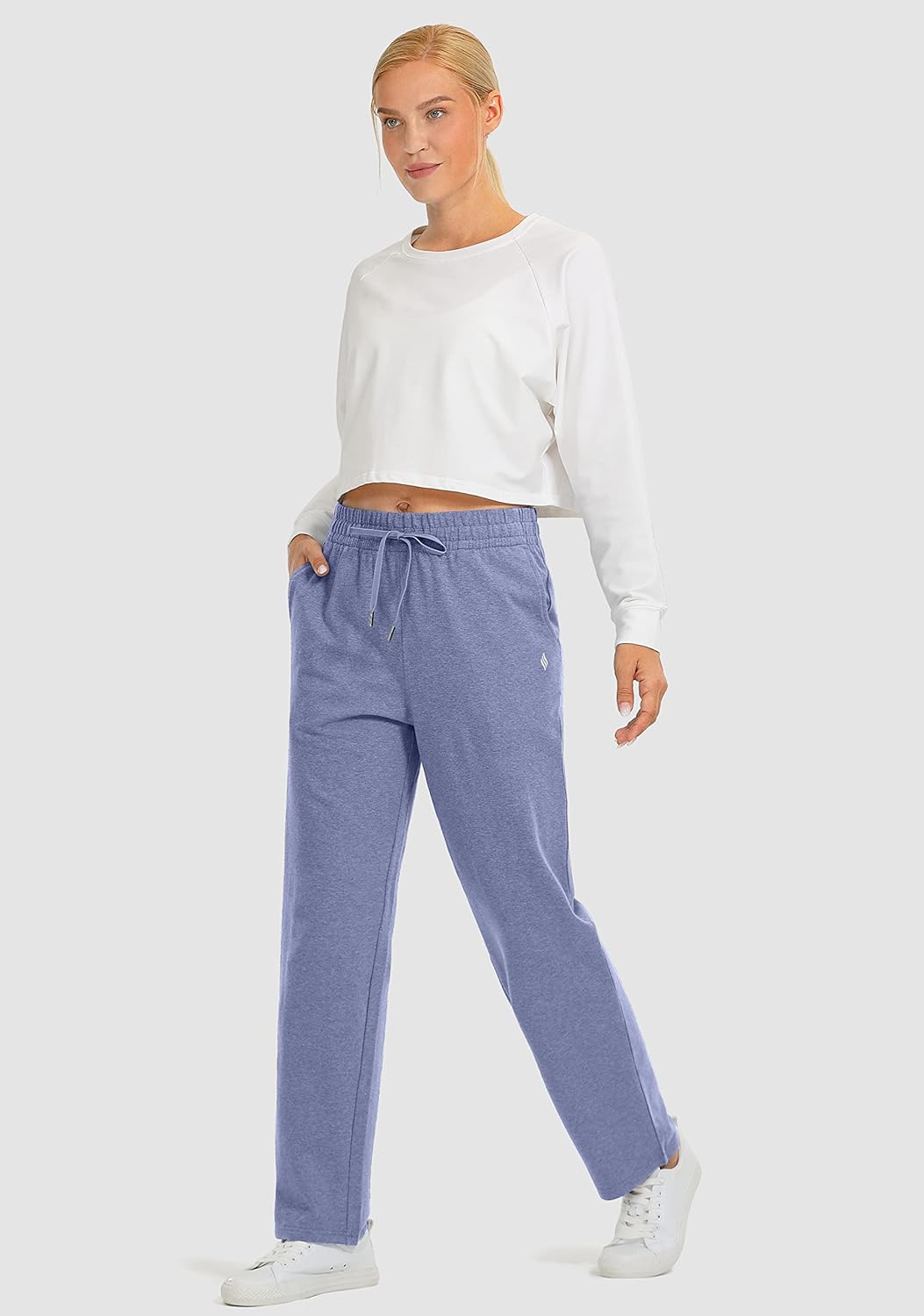 SANTINY Women's Cotton Sweatpants Yoga Lounge Casual Pants Open Bottom Sweat Pants for Women with Pockets - Image 6