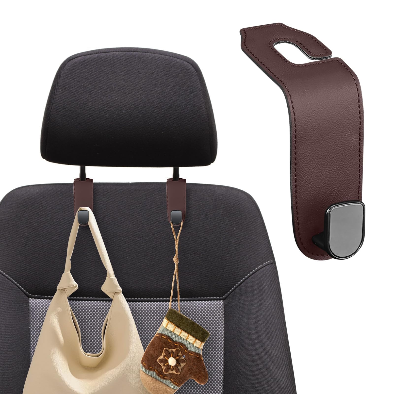 Tryagat 2Pcs Car Headrest Hooks for Hyundai i30 Hatchback 2009-2019, Back Seat Organizer Hanger Bag Purse Holder Interior Accessory,Brown