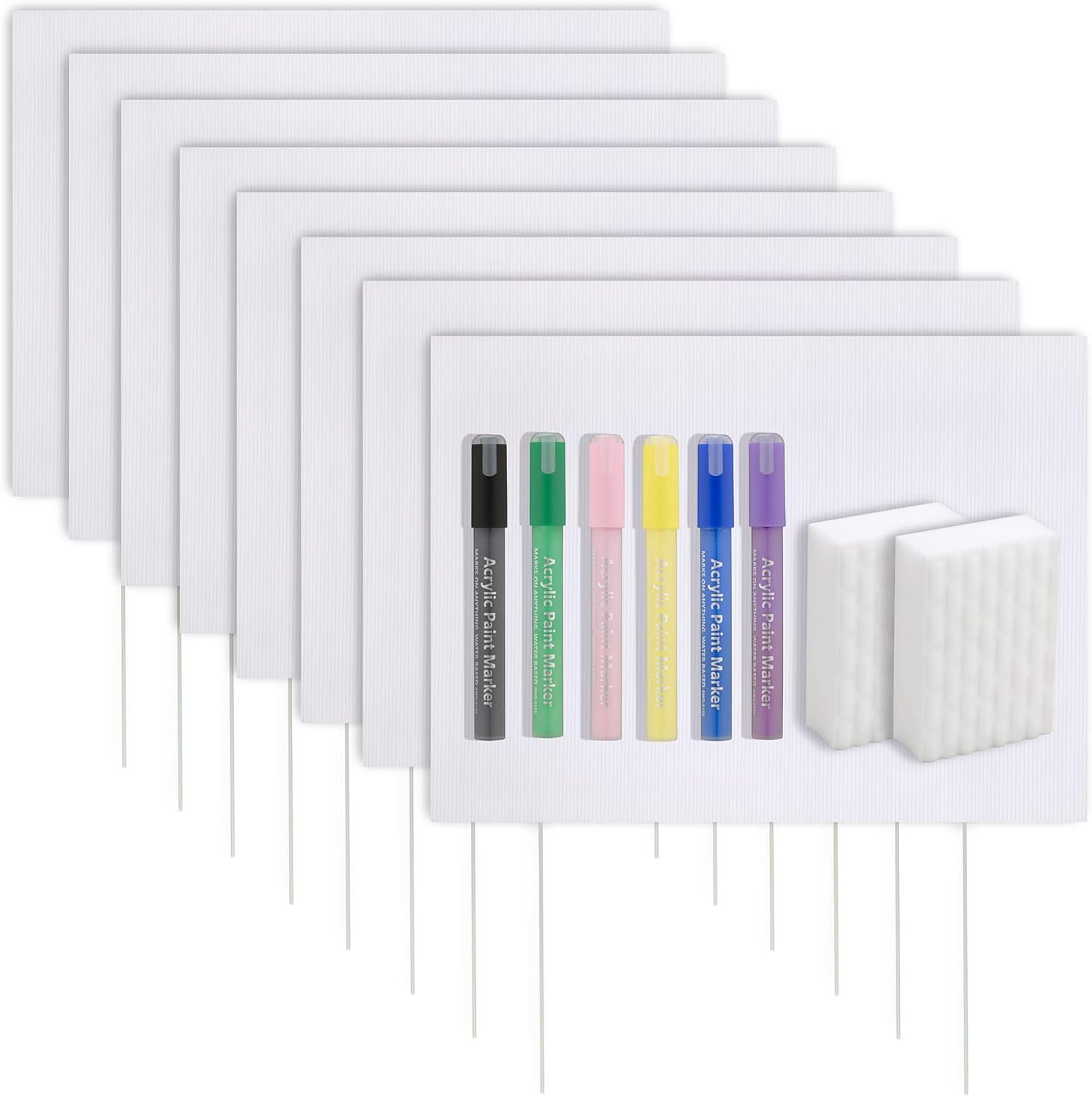 FSS Blank Yard Signs with Fiberglass Stakes, 8 Pack 18"x 24" Corrugated Plastic Sheets, Suitable for Birthday Signs, Advertising, Garage Sales, Graduation, W/ Premium Acrylic Markers & Erasers : Patio, Lawn & Garden