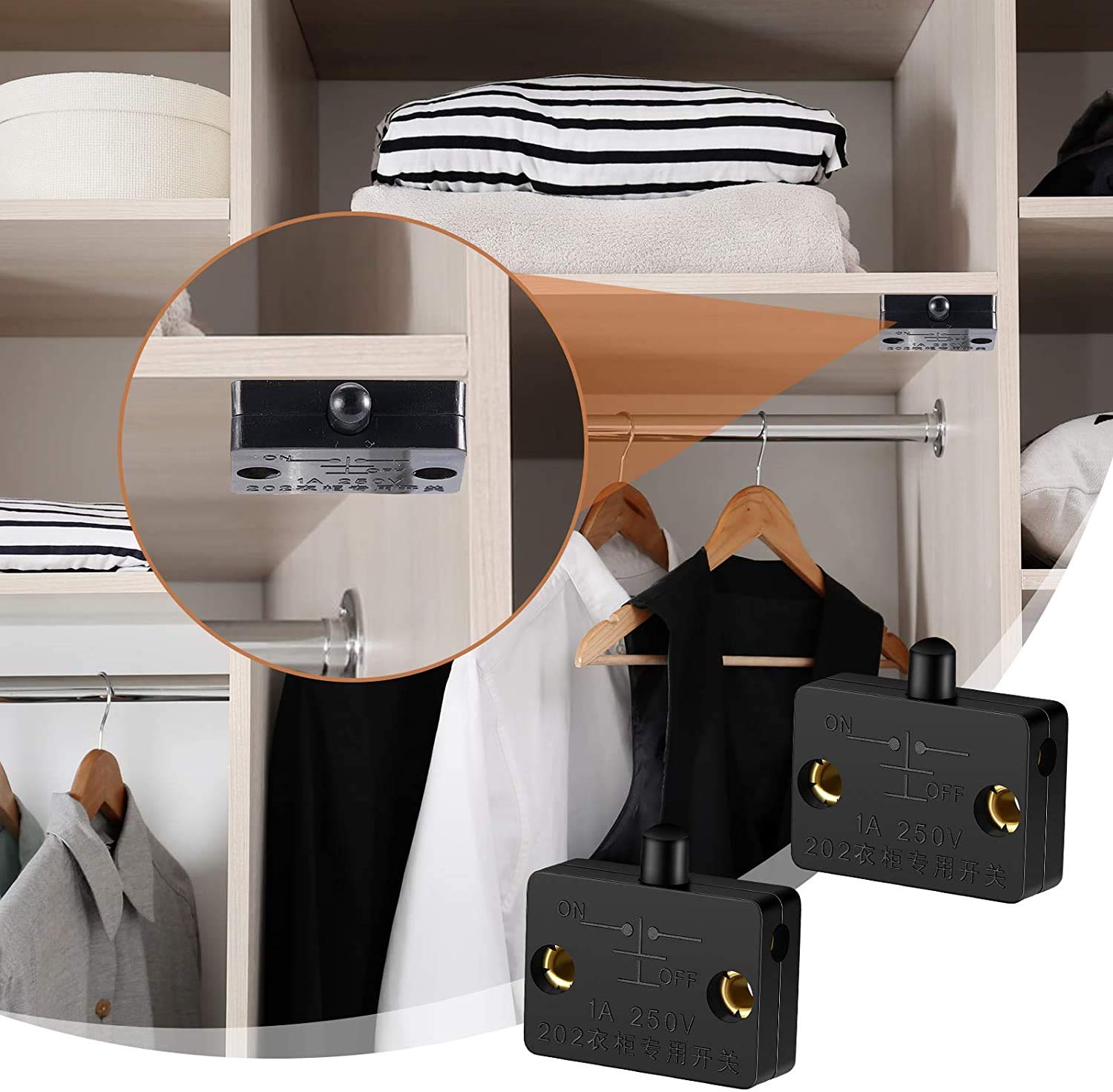 RUNCCI-YUN 8 Pezzi Interruttore Armadio per Porte Luce Push Porta di Contatto 250V 1A per Armadietti Switch (Nero)
