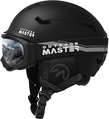 OutdoorMaster Juego de casco de esquí, casco de snowboard con gafas para adultos, carcasa de policarbonato duradera, espuma EPS protectora y 10
