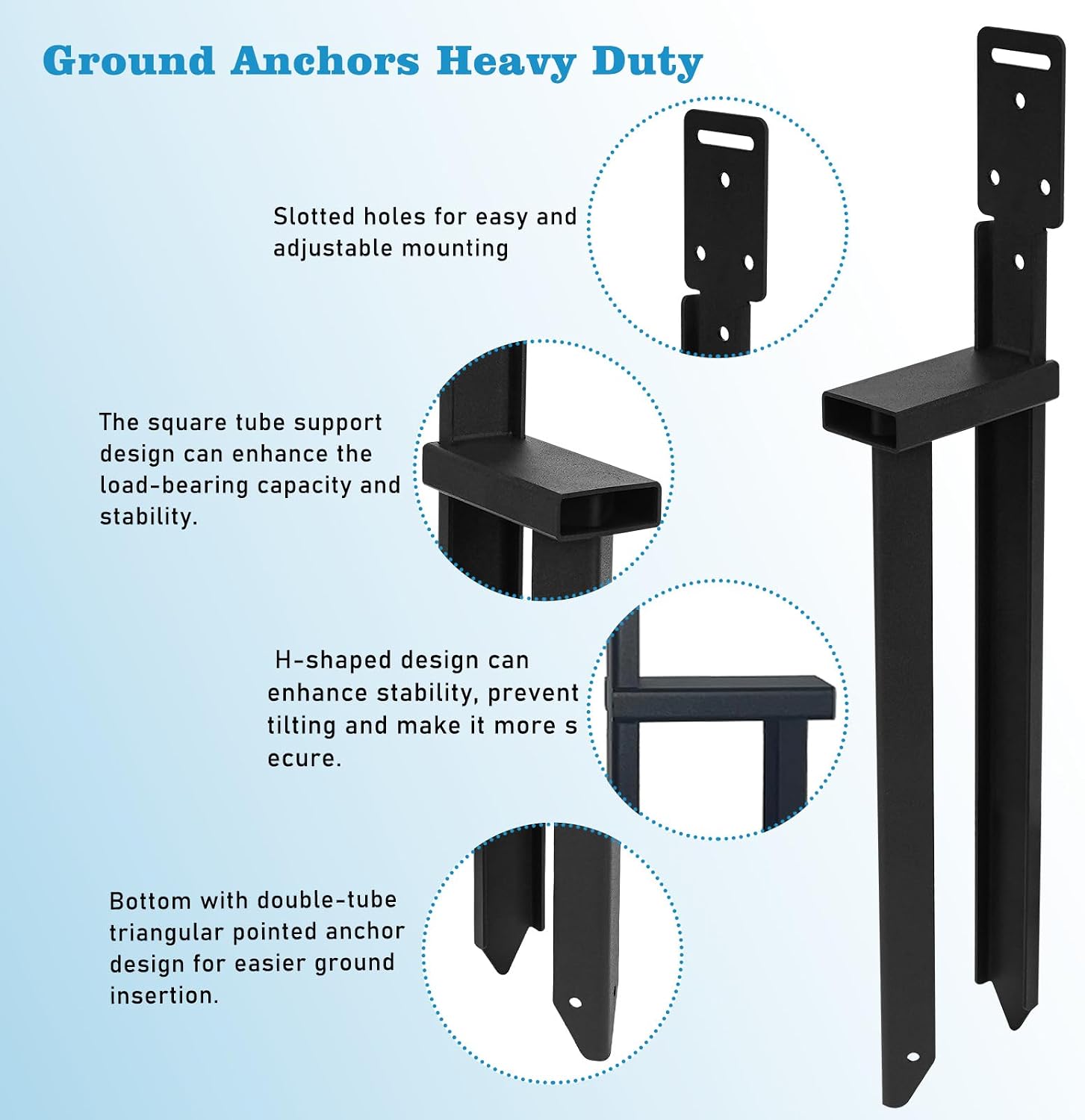 2PCS Ground Anchors, Fence Post Repair Kit, One-Piece Anchor Stakes with L Brackets for Tent, Wooden Posts