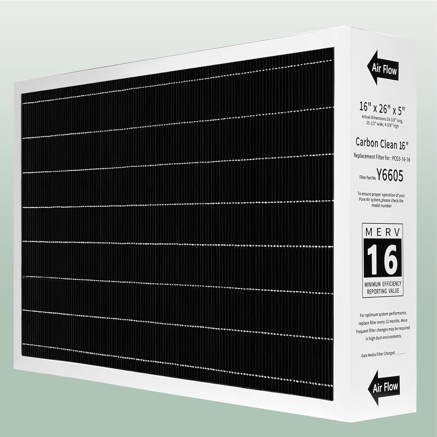 Y6605 16x26x5 MERV16 Replacement Filter - Y6605 Filter 1 Pack - Compatible with PureAir PCO3-16-16 Air Purifier Purification System (1 Pack)
