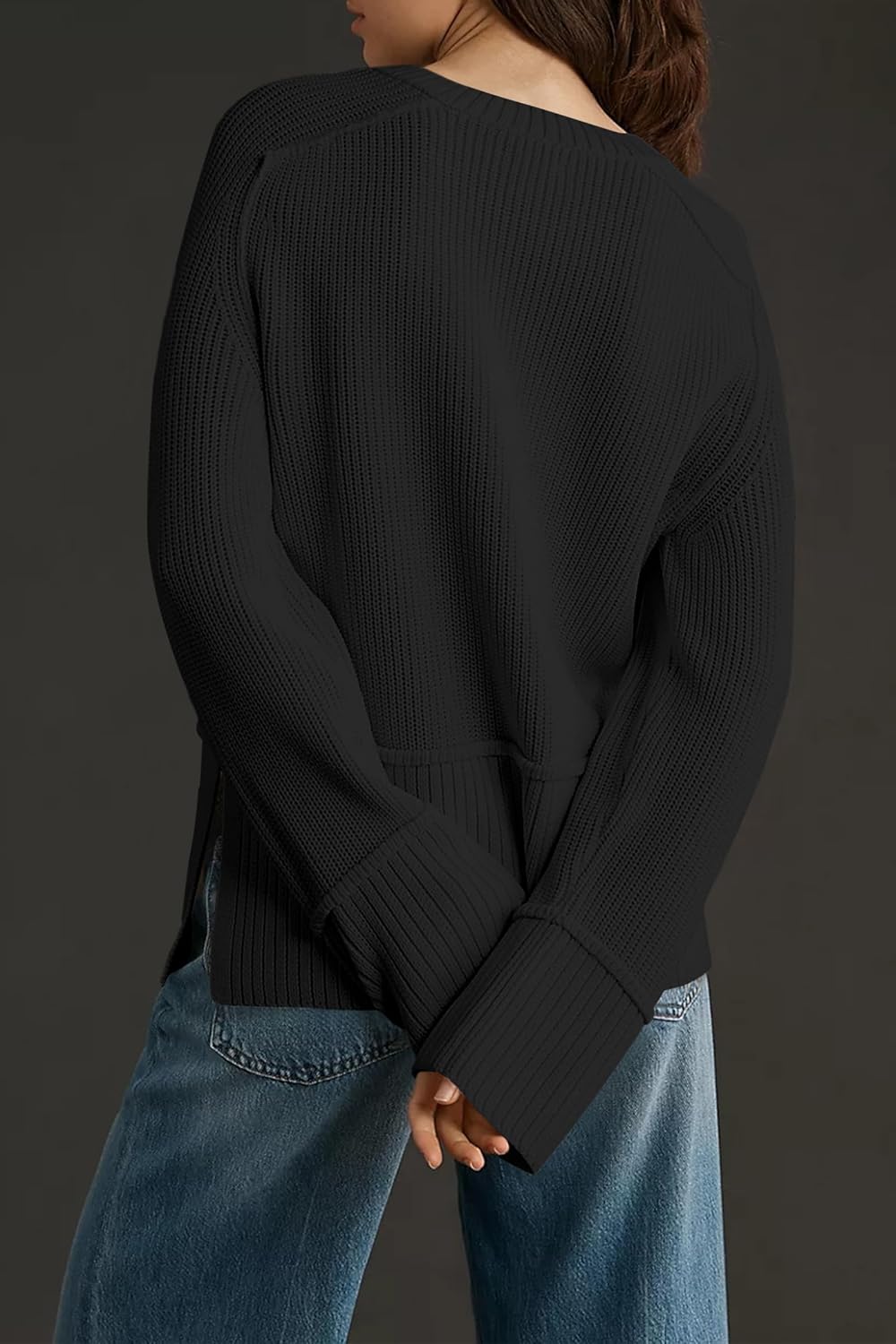 Cakulo Womens Oversized Sweaters Split 2025 Fall Knit Long Sleeve Crew Neck Ribbed Pullover Loose Cozy Soft Sweater - Image 9